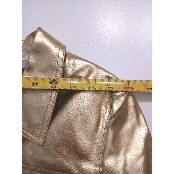 Designer Vintag 80s GOLD Metallic Leather Moto Jacket Sz 10 Short Punk Rock Glam - Picture 9 of 16